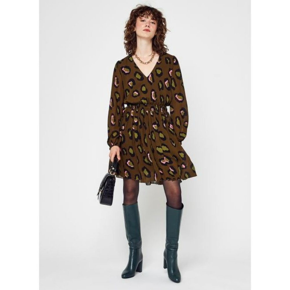 ESSENTIEL ANTWERP leopard-print puff sleeve minidress - Green/Pink - Small / 36